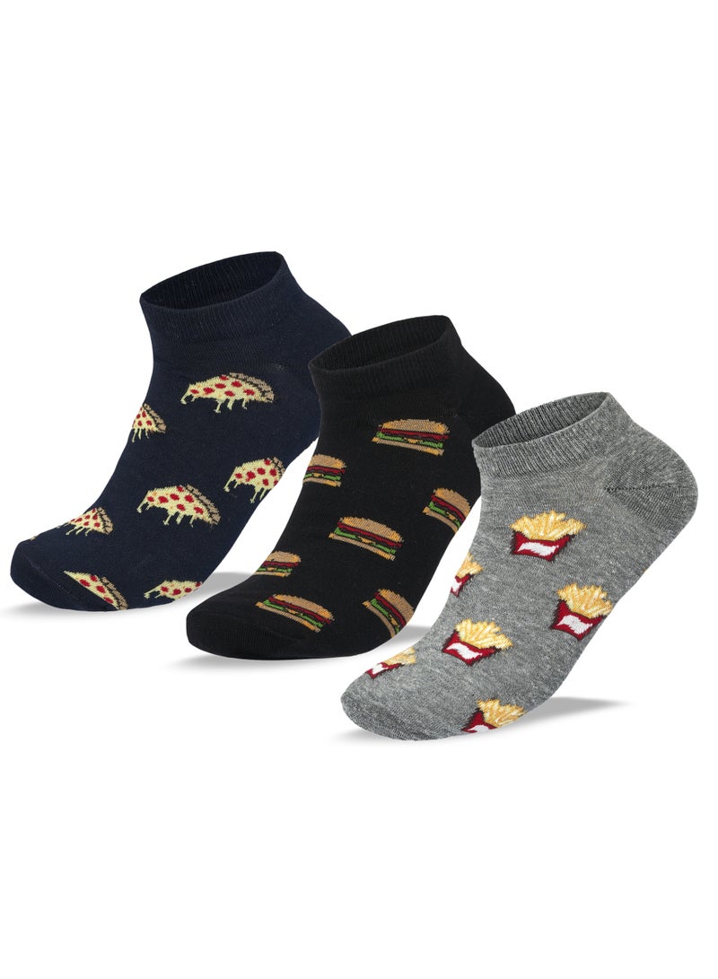 SAM SOCKS Men Set of 3 Ankle SE Pizza Pattern Socks - Image 1